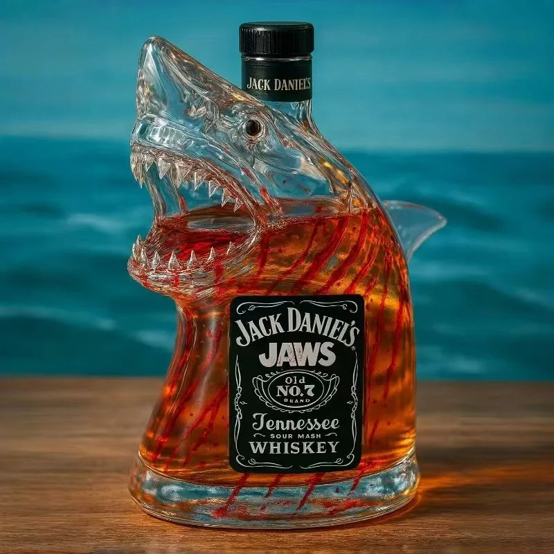 2025 Shark Statue Wine Bottle, Decanter Wine Decoration For Bar,Office,Home Animal Whiskey Bottle 3D Engraved Shark Glass 320ml