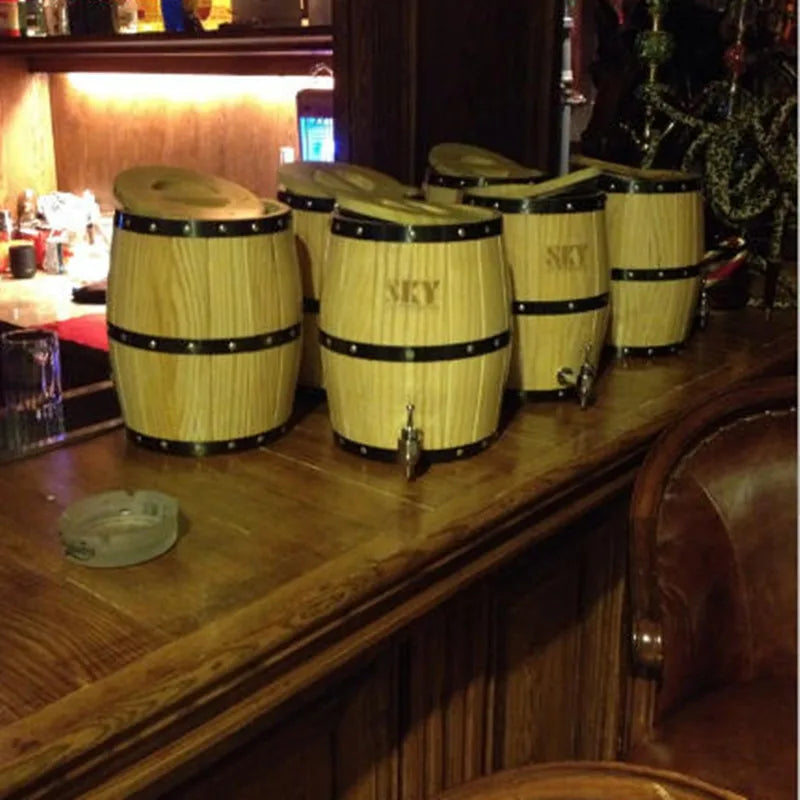 Oak Wood Aging Barrel with Tap Small Wooden Wine & Spirit Fermentation Cask Portable Mini Whiskey Barrel Decor for Home Brewing