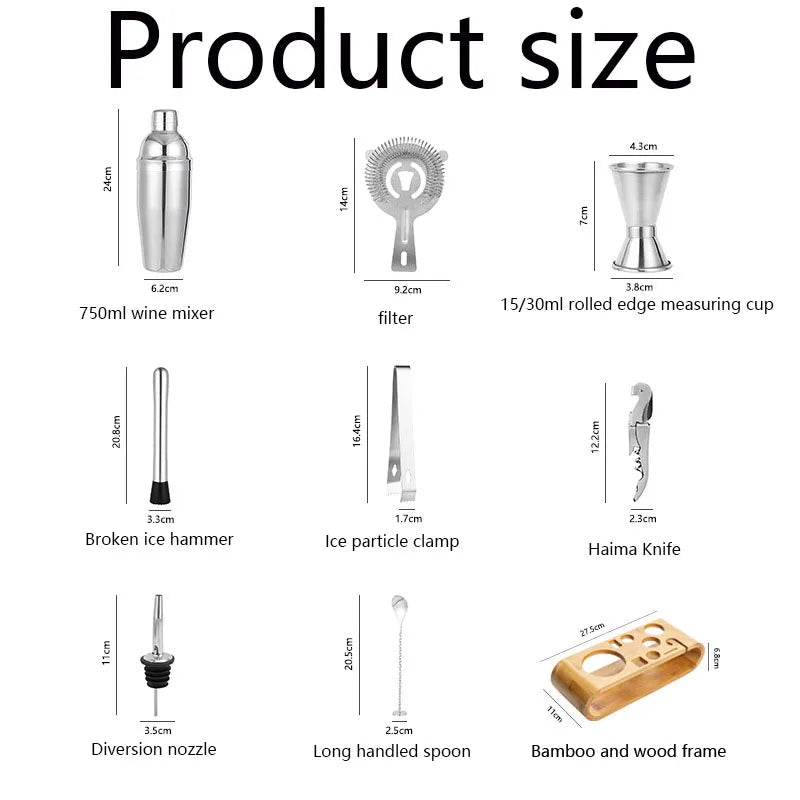 12PCS Cocktail Shaker Set Professional Mixology Bartender Kit With Bamboo Stand Stainless Steel Bar Set For Home Barware Set