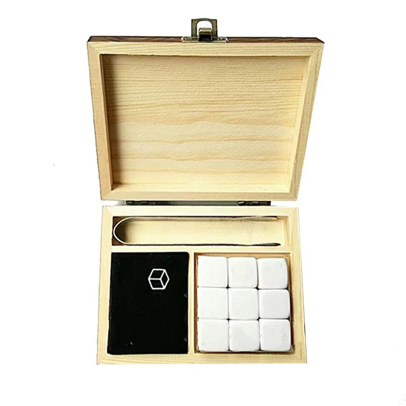 9 PCS Whisky Ice Stones Reusable Ice Cubes Bar Tools Whiskey Cooling Ice Stones Gifts For Whisky Lovers Stone Wooden Box Set