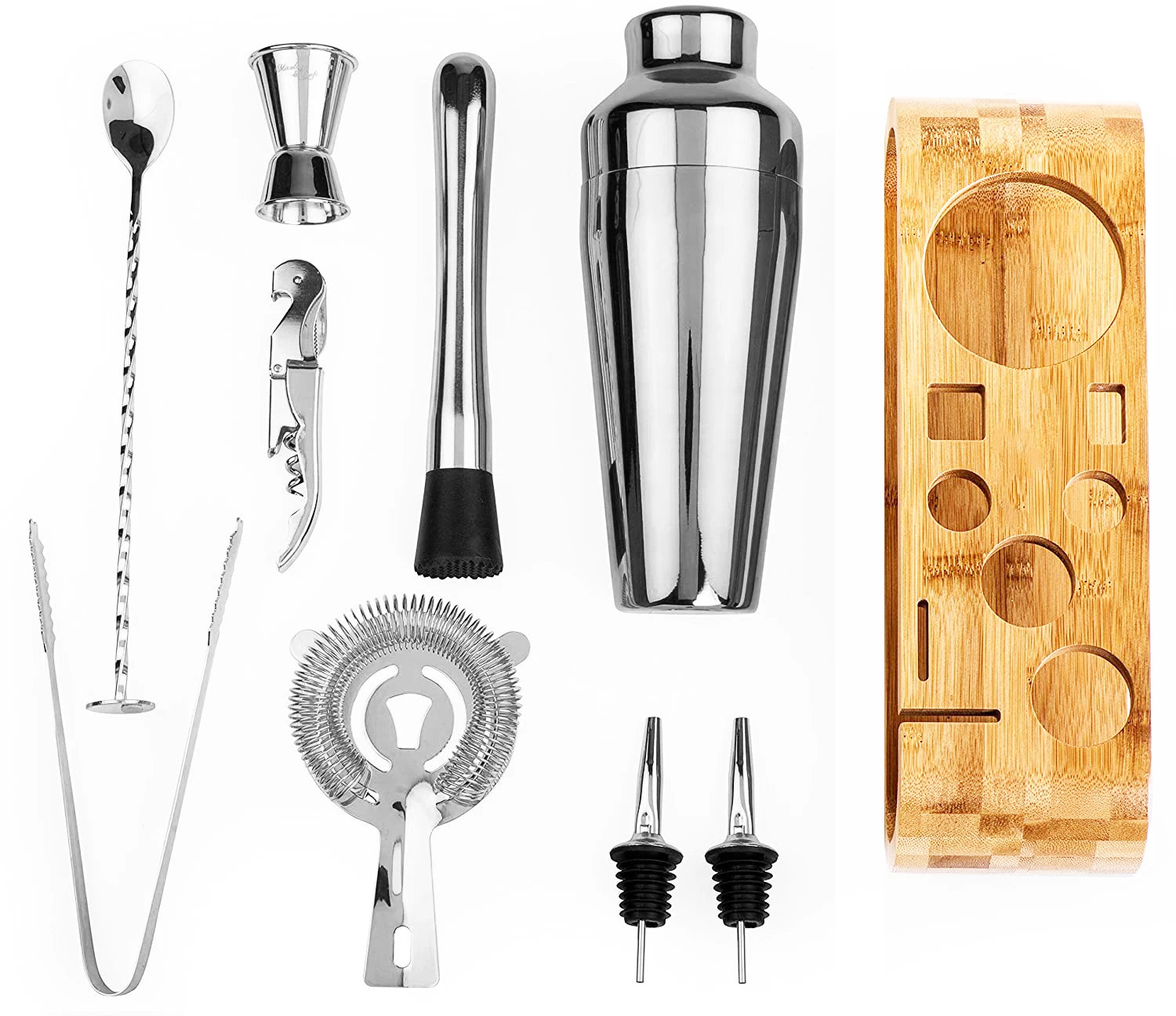 Mixology Bartender Kit: 10-Piece Bar Tool Set with Stylish Bamboo Stand | Perfect Home Bartending Kit