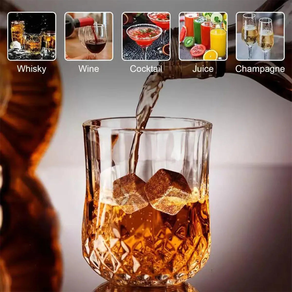 Christmas Valentine's Gift Whiskey Stones Glasses Set Granite Ice Cube For Whisky in Wooden Bottle Box Present For Dad Husband