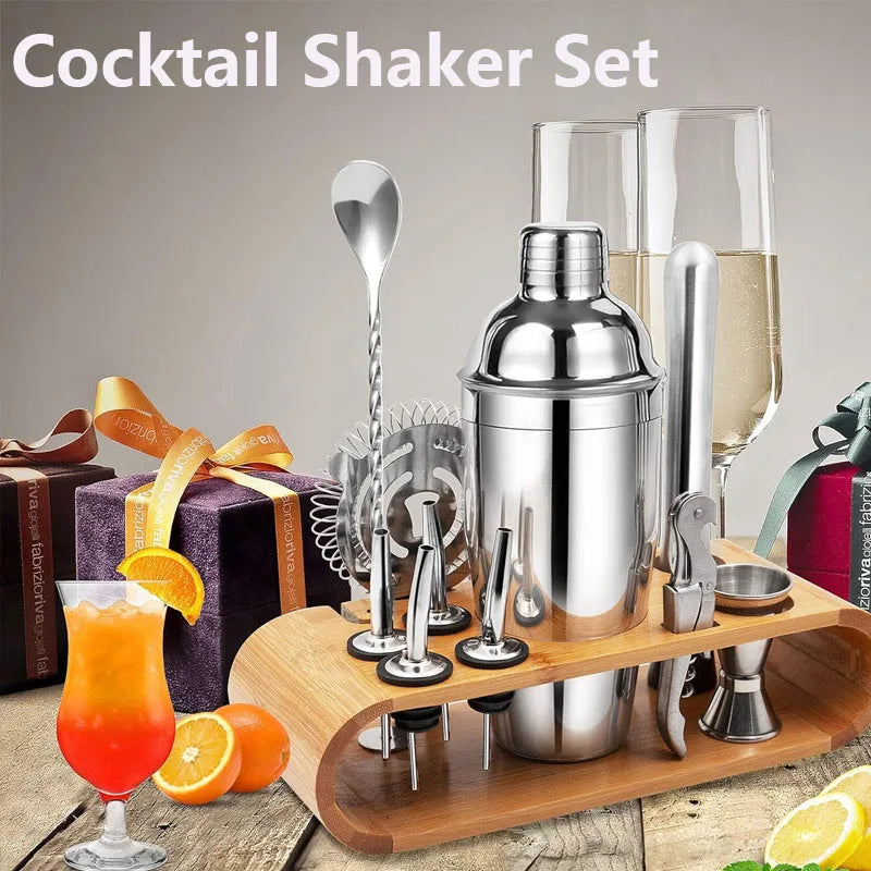 12PCS Cocktail Shaker Set Professional Mixology Bartender Kit With Bamboo Stand Stainless Steel Bar Set For Home Barware Set