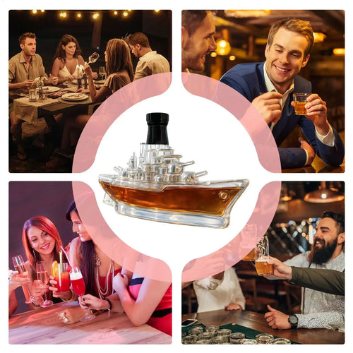 350ml Warship Shape Glass Liquor Bottle Empty Whisky Vodka Jar for Home Bar Collection Gift Decoration Accessories