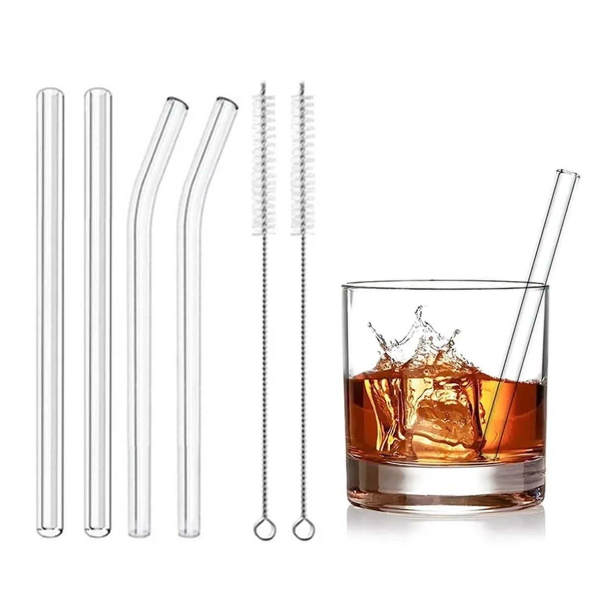 4 Pieces/Set 16cm Short Glass Straws with 2 Cleaning Brushes, Eco-Friendly Reusable Straws for Desserts, Smoothies, Milkshakes, Cocktail Whiskey Beer Straws, Bar Accessories, Mini Eggshell Cup Thermos Cup Water Cup Straws
