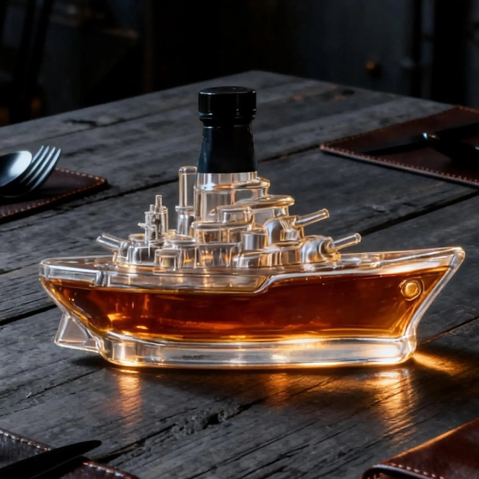 350ml Warship Shape Glass Liquor Bottle Empty Whisky Vodka Jar for Home Bar Collection Gift Decoration Accessories