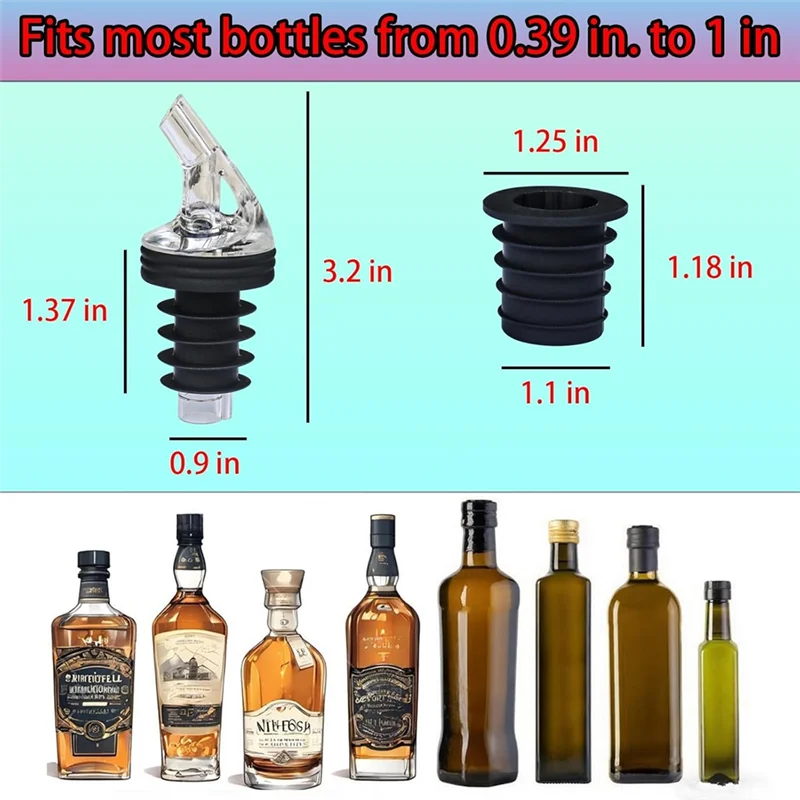 AT05-For Dispensers Compatible Olive Oil Pour Spout Set-Leak-Proof, Fits Most Bottle Sizes, Includes 8 Black Lids Cap