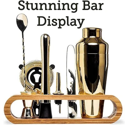 Cocktail Bar set Mixology Bartender Kit: 10-Piece Bar Tool Set with Stylish Bamboo Stand Cocktail kit